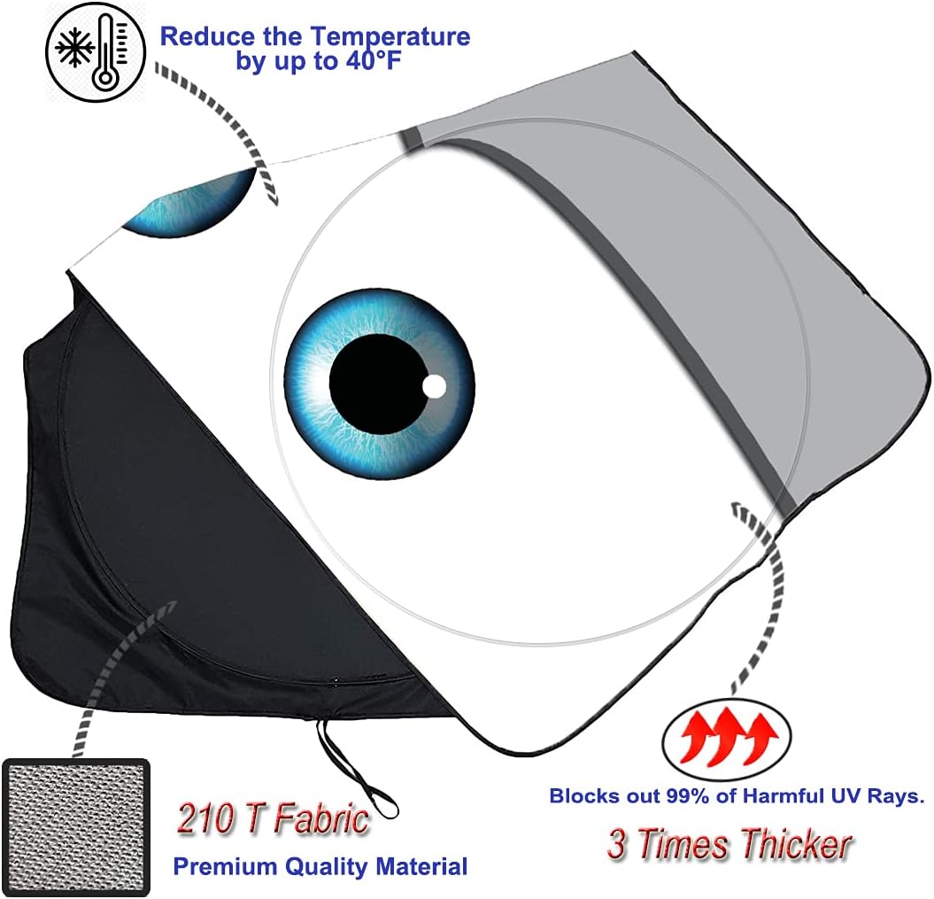 Gven Windshield Sun Shade, 2025 Car Sun Shade Windshield for Front Window Funny Automotive Interior Cover Sun Visor Protector Blocks UV Rays Foldable 240T Keep Your Vehicle Cool(Eyes-Grey, L)