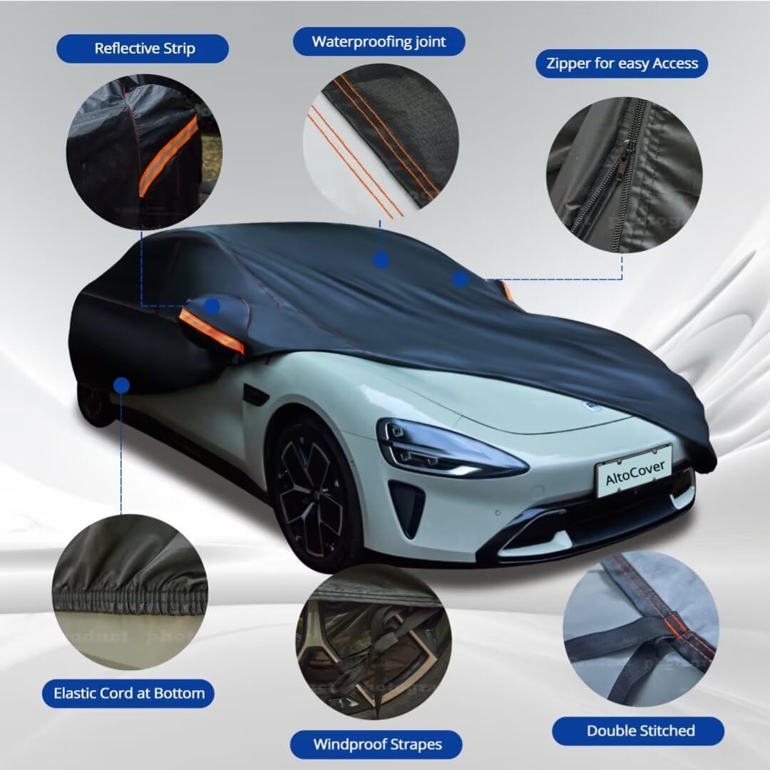 6 Layer Heavy Duty Car Cover Waterproof All Weather Protection with Cotton Liner, Universal Fit Ford Mustang, Chevrolet Camaro, Toyota Camry, Honda Accord Civic, Nissan Altima,Tesla Model 3