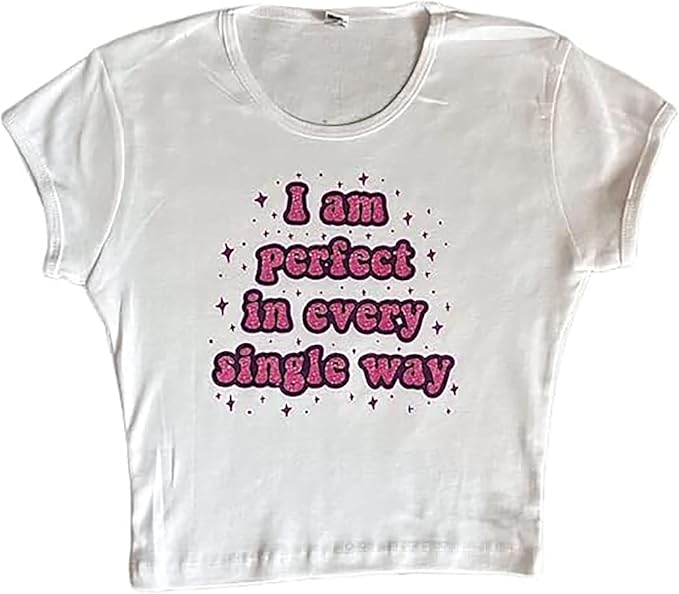 Women Girls Y2K Crop Top Letter Print Baby Tees Grunge T-Shirt