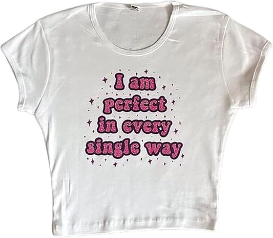 Women Girls Y2K Crop Top Letter Print Baby Tees Grunge T-Shirt
