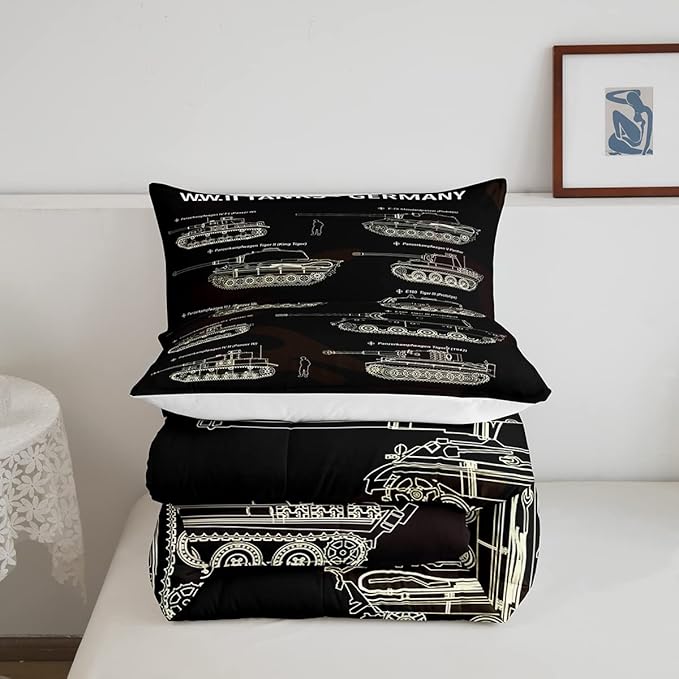 Tank Comforter Set Twin, War Theme Bedding Set, Soldier Dirt Bike Camouflage Army Acting Down Comforter For Kid Boy Teen Men,Camo Vintage Style Quilt Set, Military Vehicle Duvet Set Room Decor