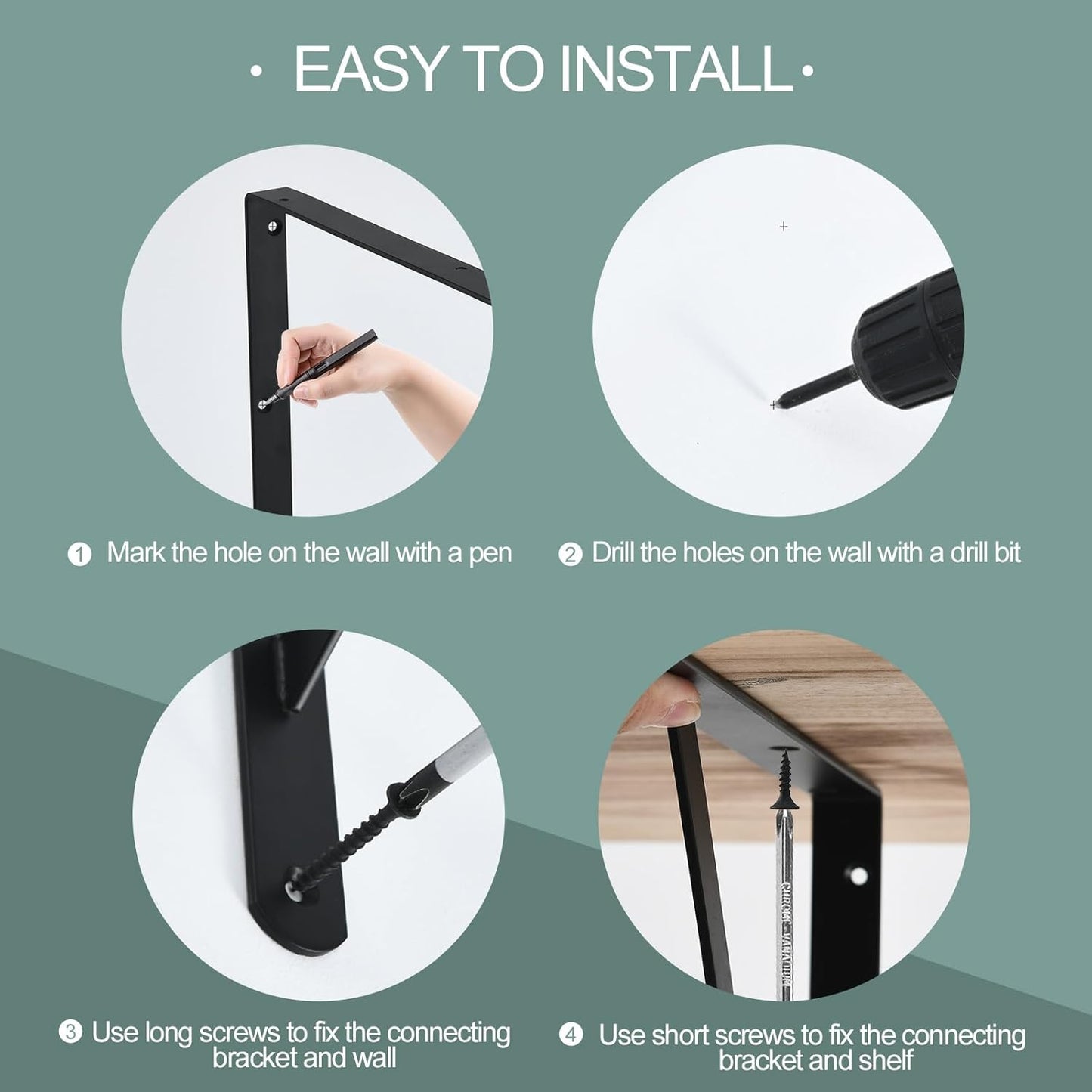 12 Pack L20 x H 12" Black Heavy Duty Shelf Brackets with Screws Metal Shelf Brackets Shelf Support Angle Brackets for Shelves L Brackets Heavy Duty Floating Shelf