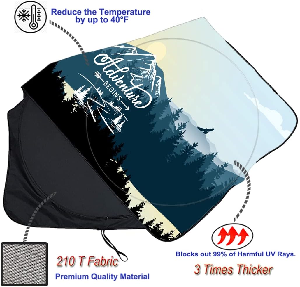 Gven Windshield Shade, Car Sun Shade for Front Windshield Sun Visor Protector Blocks UV Rays Foldable 210T Keep Your Vehicle Cool