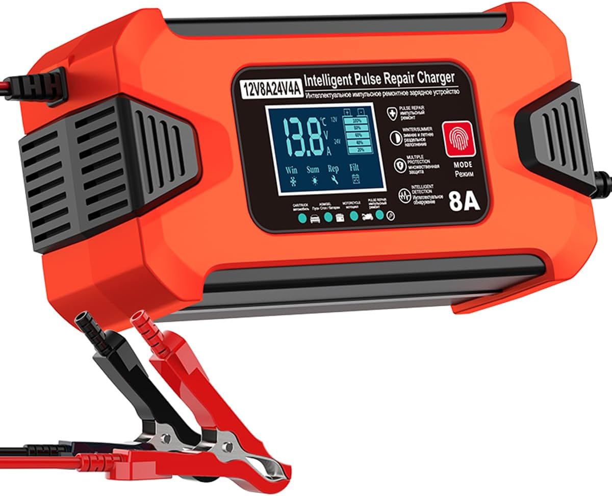 ZiYiJuan 8-Amp Smart Car Battery Charger and Maintainer, 12V/24V Automatic with LCD Display