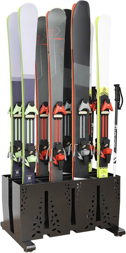 Heavy Duty Metal Ski Storage Rack, 8 Pair Freestanding Steel Ski Holder, Floor Stand Ski Organizer Rack