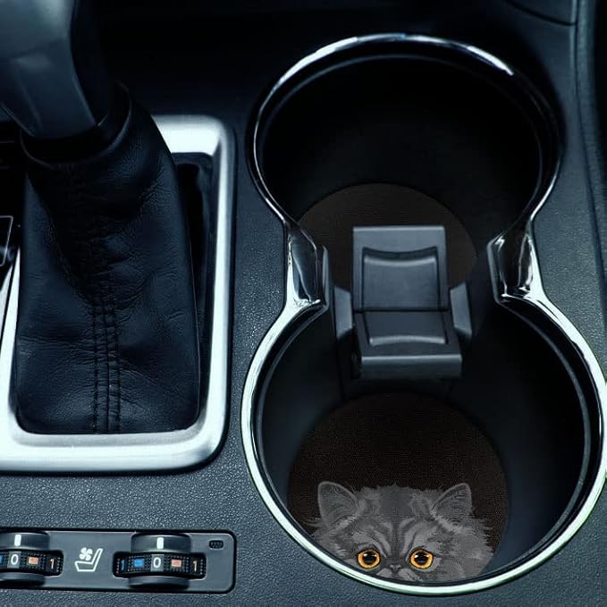 WIRESTER, Orange Tabby Kitten Cat, Black Persian Cat Design Absorbent ROUND Fabric Felt Neoprene Car Coasters for Drinks (2.87 inches), 2pcs Set