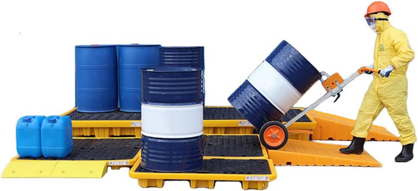 Drum Containment Spill Pallet, Industrial Nestable Oil Drums Leak-Proof Tray, Garage Storage Detachable Anti Slip Polyethylene Platform with Drain (Color : Yellow-2 Pack, Size : 20.9"x16.1"x