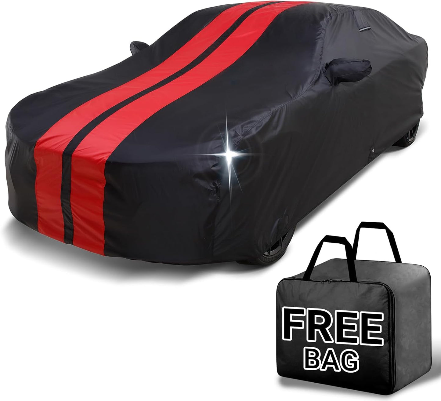 iCarCover Custom Car Cover for Chevy Sonic Sedan (2012-2020) Waterproof All Weather Rain Snow UV Sun Protector Full Exterior Indoor Outdoor Car Cover (Stripe - Black/Red)