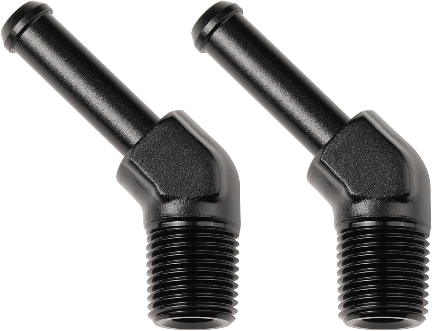 1/8 NPT Male to 1/4" Hose Barb Fitting Adapter 45 Degree Elbow Aluminum Black 2PCS