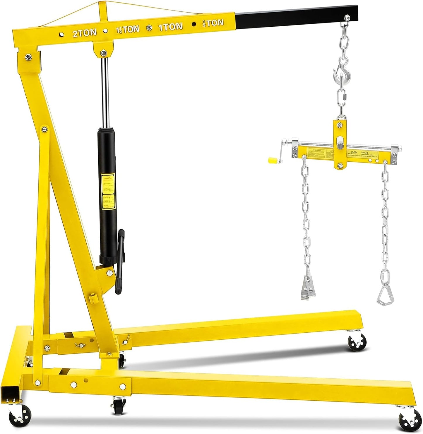 2 Ton Hydraulic Engine Hoist with Lever Stabilizer , Cherry Picker Engine Hoist, 4400LBS Heavy Duty Garage Crane with 6 Swivel Casters & Adjustable Telescopic Boom, for Auto Repair & Workshop (Yellow)