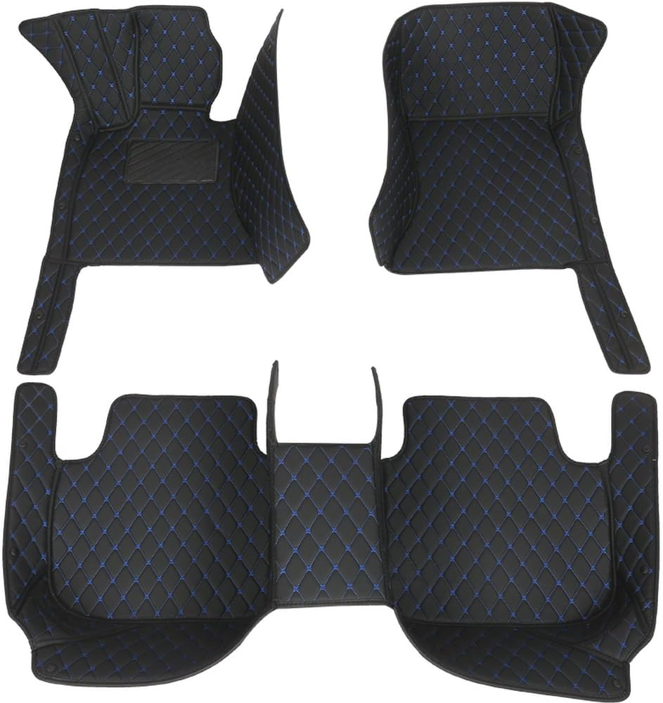 Customized Personalized car Floor mats, All-Weather Luxury car Floor mats, Waterproof and Anti Slip Leather car Floor mat Lining, 95% Customized car, Truck, and SUV Floor mats (Black Blue)