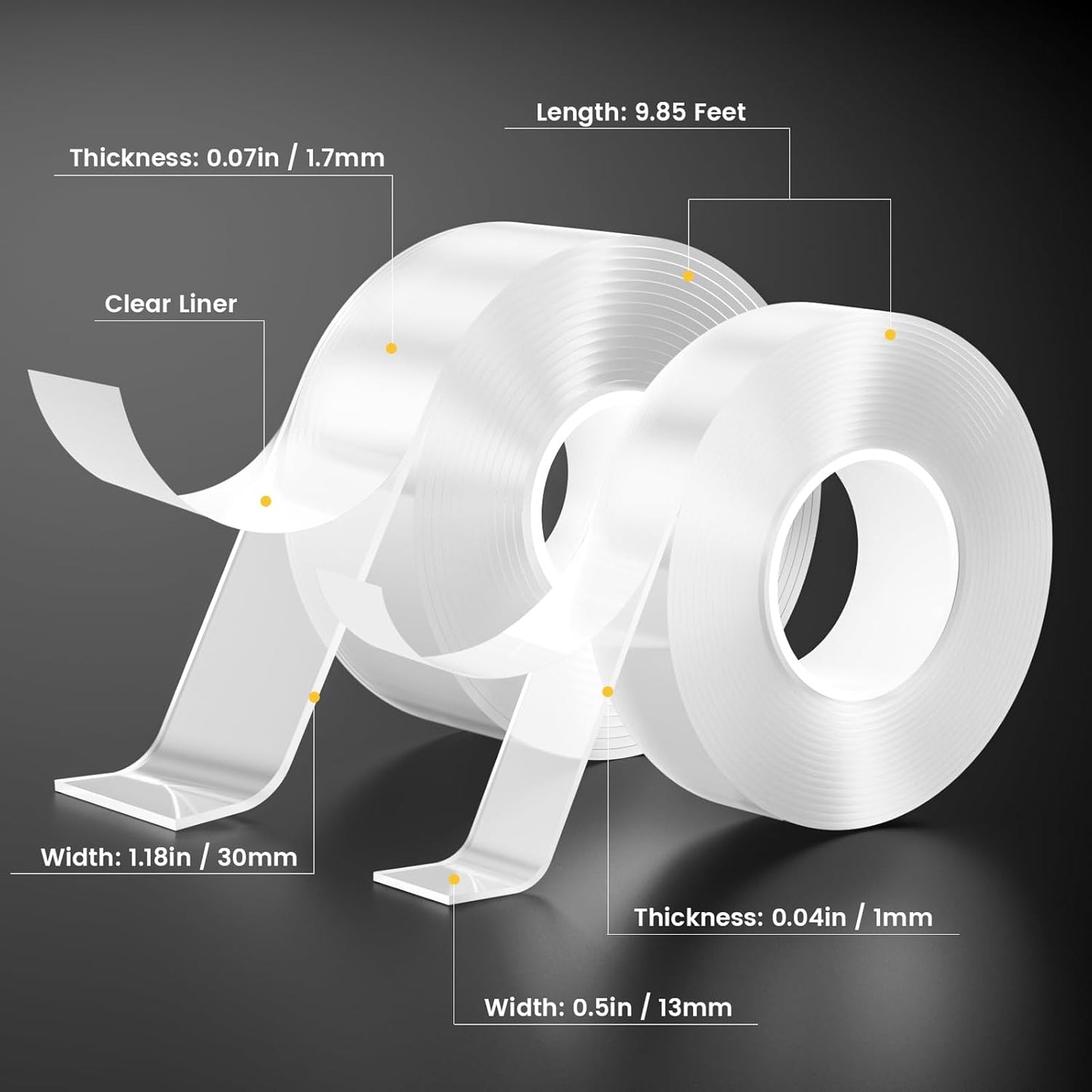 2 Rolls Double Sided Tape Heavy Duty Adhesive Tape Mounting Tape, Wall Sticky for Hanging, Nano Two Sided Tapes Strong Removable Wall Sticky Strips for Car, Home, Office - Total 19.7FT