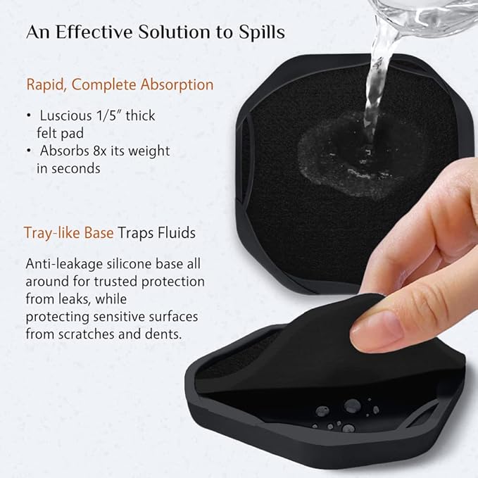 UMIRRO Absorbent Coasters for Drinks with Holder, Black Silicone Cup Coaster with Felt Insert for Coffee Table Decor, Small Unique Birthday Gift Ideas for Men, Dad, Him, Women Mom, Her, 4", Set of 6