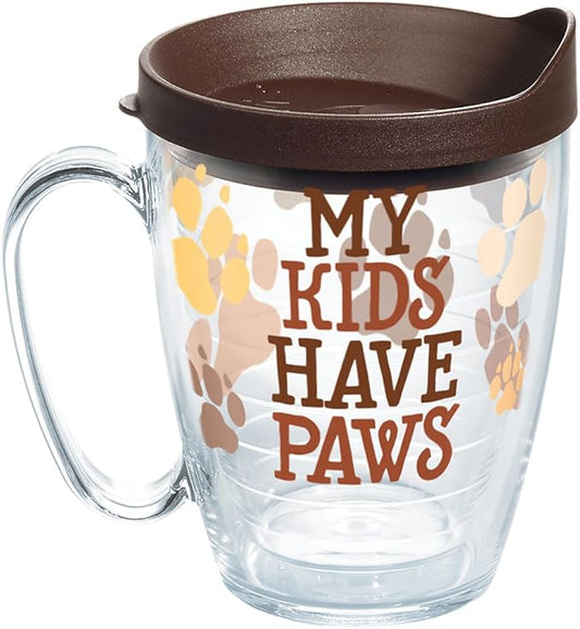 Tervis My Kids Have Paws Made in USA Double Walled Insulated Tumbler Travel Cup Keeps Drinks Cold & Hot, 16oz Mug with Handle, Clear