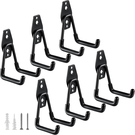Heavy Duty Garage Hooks 6 Pack, 2.8 inch Small U Shaped Hanger, Wall Mounted Storage System, Power and Garden Tool Organizer, for Hanging Ladders, Hose, Bulk Items and More