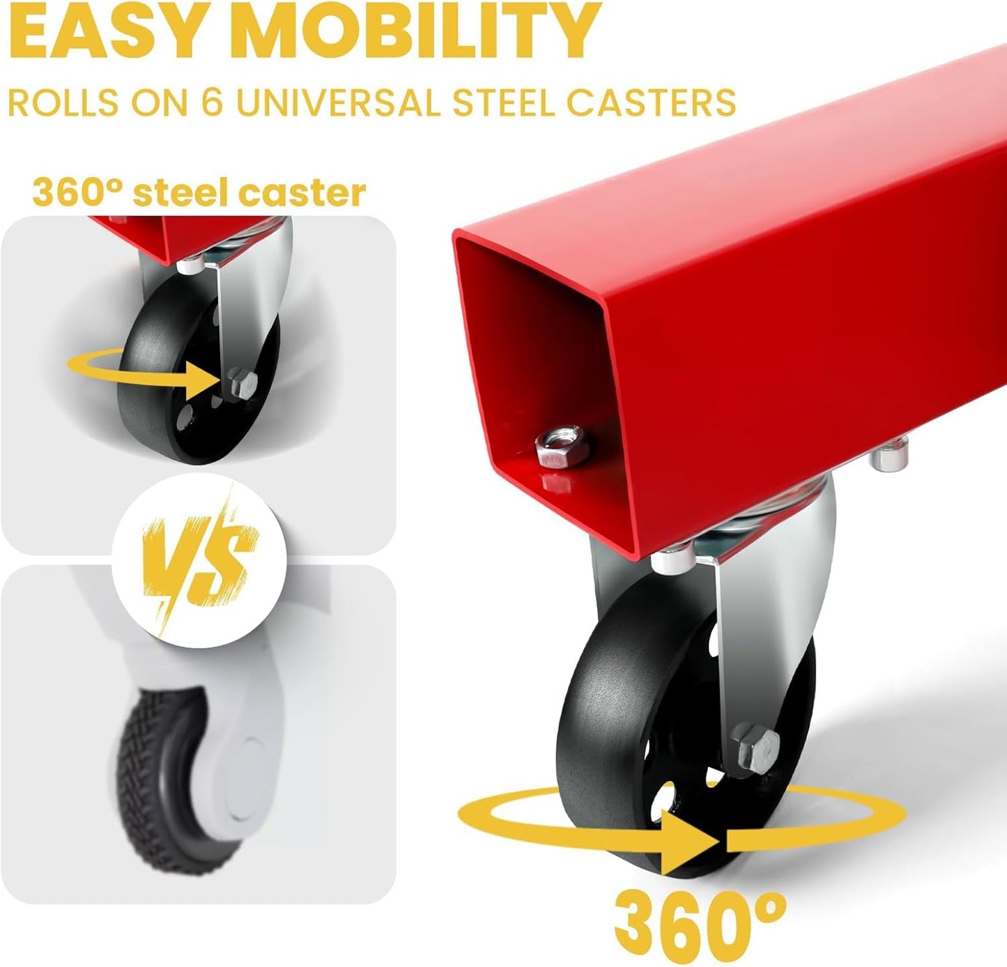 Engine Hoist Cherry Picker with Leveler, 2-Ton Folding Hydraulic Workshop Crane Lift with 6 Swivel Wheels and Telescopic Boom, 4400 Lbs Capacity Heavy-Duty Crane for Garage, Automotive Repair (Red)