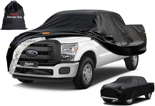 Kayme Truck Cover Custom Fit Ford F-250(2017-2025) Regular Long Bed. Full Exterior Heavy Duty Outdoor Pickup Truck Car Cover Waterproof All Weather.Car Tarp for Wind Sun Dust Protection.Black