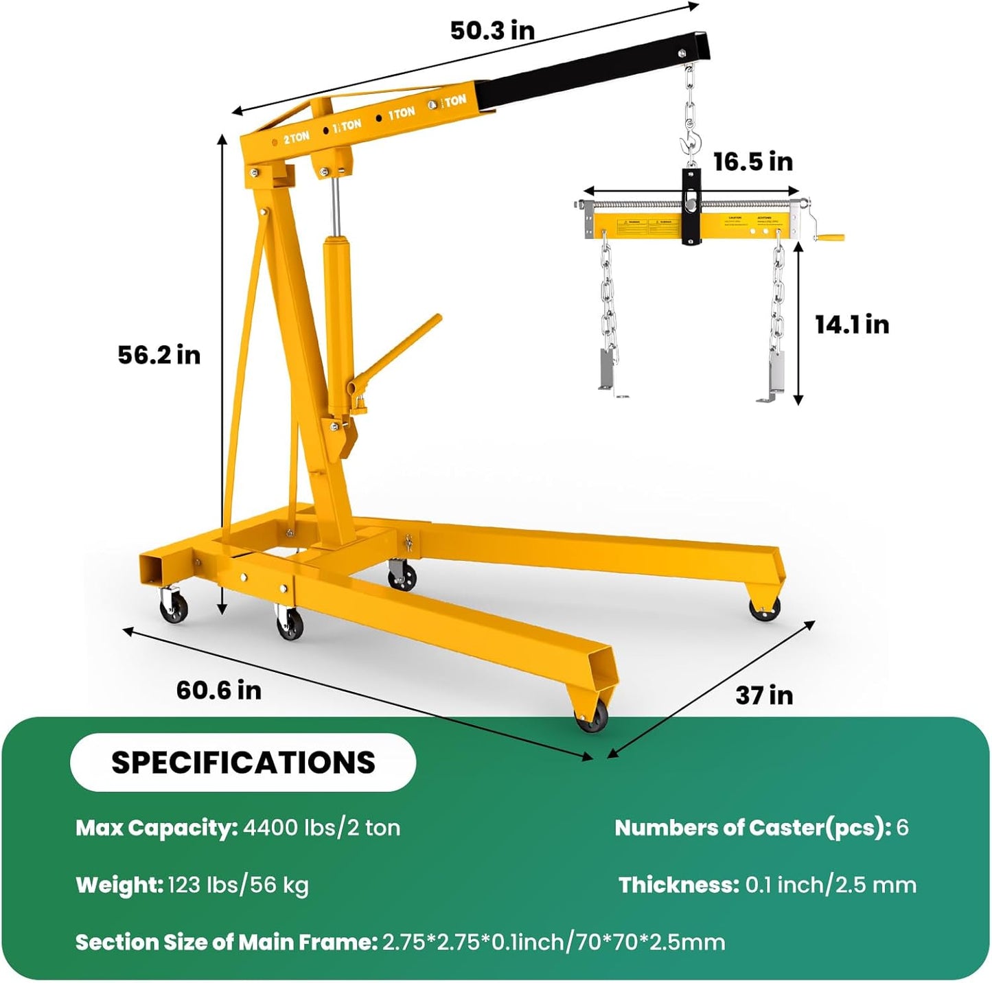 Engine Lift with Load Leveler,2T Heavy Duty Alloy Steel Folding Cherry Picker Engine Lift,Cherry Picker Workshop Crane,8Ton Hydraulic Engine Crane,Engine Lift for Workshop Warehouse Garage (Yellow)
