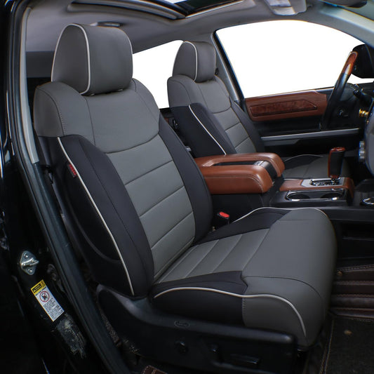EKR Custom Fit Tacoma Car Seat Covers for Select Toyota Tacoma 2016 2017 2018 2019 2020 2021 2022 2023 Access Cab -Full Set,Leather(Black/Gray)