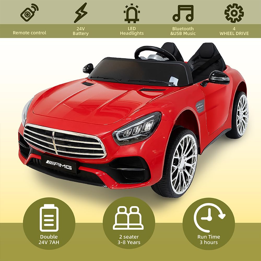 12V Ride On Car for Kids, Electric Car with Remote Control, Bluetooth Music Player for 3-8 Year Old, Red