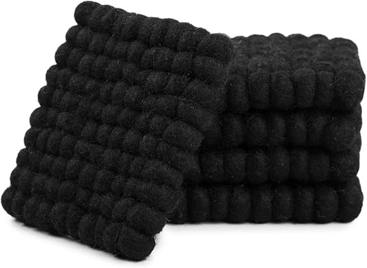 Square Felt Ball Coasters - 100% Merino Wool Table Coasters - Felt Coaster Pads, Absorbent Trivet for Drinks - Heat Resistant, Thick & Durable Hand Felted in Nepal by Woolygon- Multicolor - Set of 5