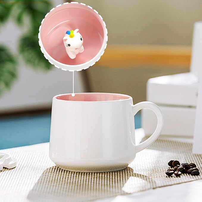 BigNoseDeer Cute Unicorn Ceramic Coffee Mug Animal Handmade Figurine Mugs,White Elephant Gifts for Adults,Cute Stuff Cool stuff Gag Gifts for Adults Unicorn Lovers Women Girls (Unicorn)