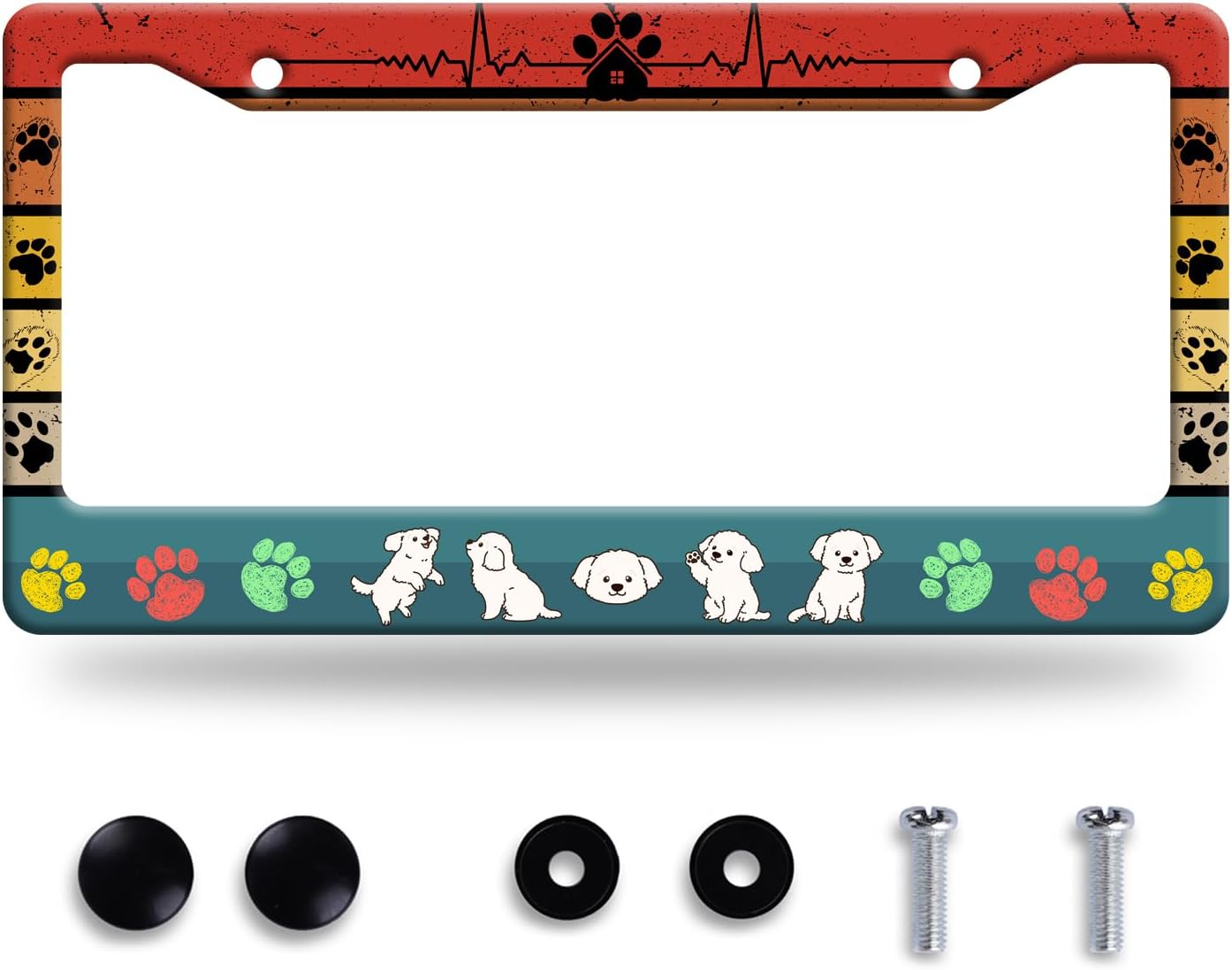 Dog License Plate Frame Cute Dog Paws License Plate Stainless Steel Animal Funny License Plate Holder Personalized Dog Car Accessory Decoration 12.3" x 6.3"for Men Women