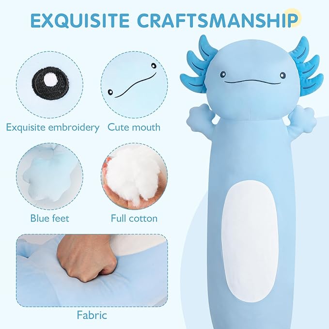 22 inch Cute Giant Blue Axolotl Plush Soft Body Pillow, Large Axolotl Stuffed Animals Toy, Squishy Plushies Gifts for Kids Boys Girls Birthday