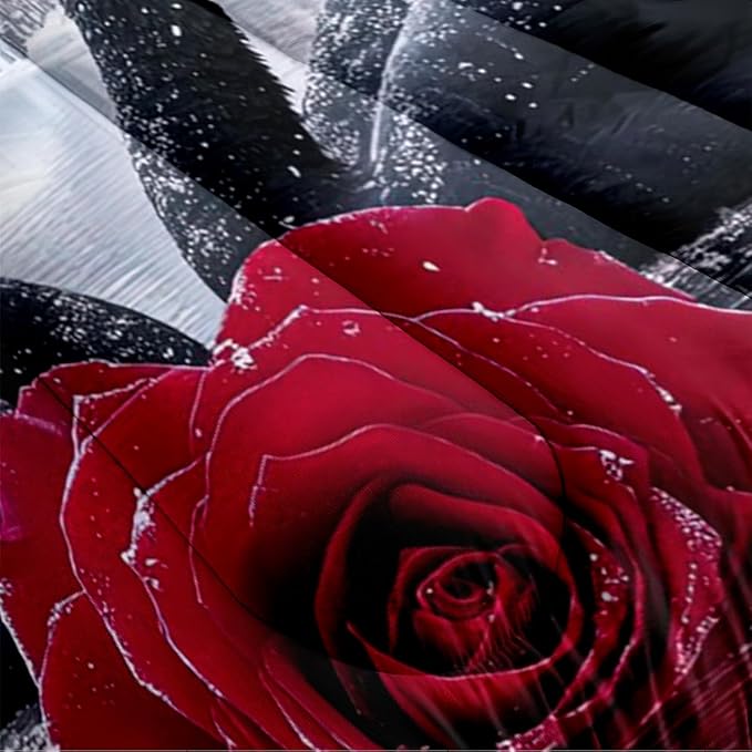 Swan Comforter Set Queen Couple Red Rose Bedding Set for Women Men Aesthetic Romantic Bedding Soft Down Alternative Comforter Sets for All Season Great Valentine's Day Bedroom Decor