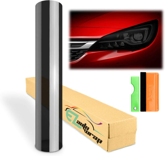 Free Tool Kit 12"x84" (1FT x 7FT) Glossy Dark Black Smoke Headlight Taillight Fog Light Side Marker Vinyl Tint Film Self Adhesive