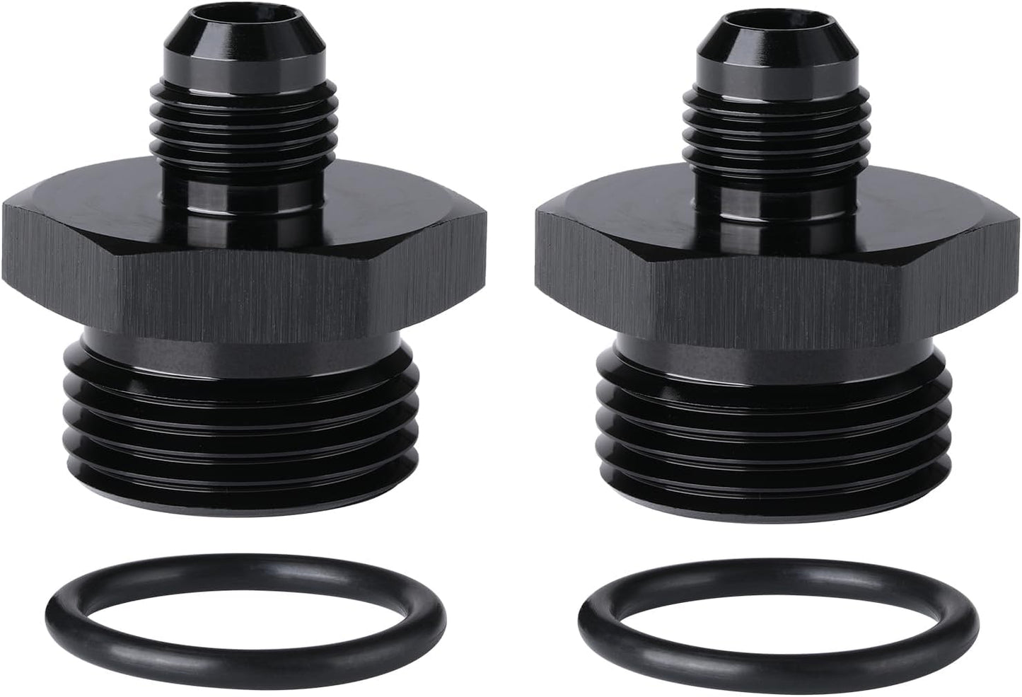 6AN Male Flare to 12AN ORB O-ring Boss Fuel Pump Rail Adapter Fitting Aluminum Black, Pack of 2