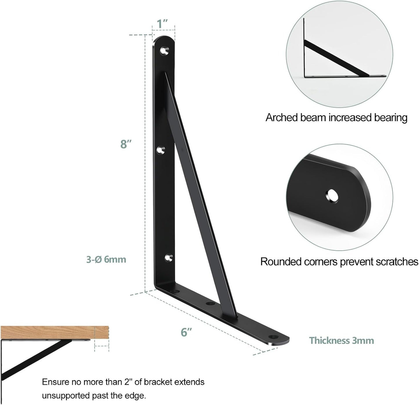 20 Pack L8 x H 6" Black Heavy Duty Shelf Brackets with Screws Metal Shelf Brackets Shelf Support Angle Brackets for Shelves L Brackets Heavy Duty Floating Shelf