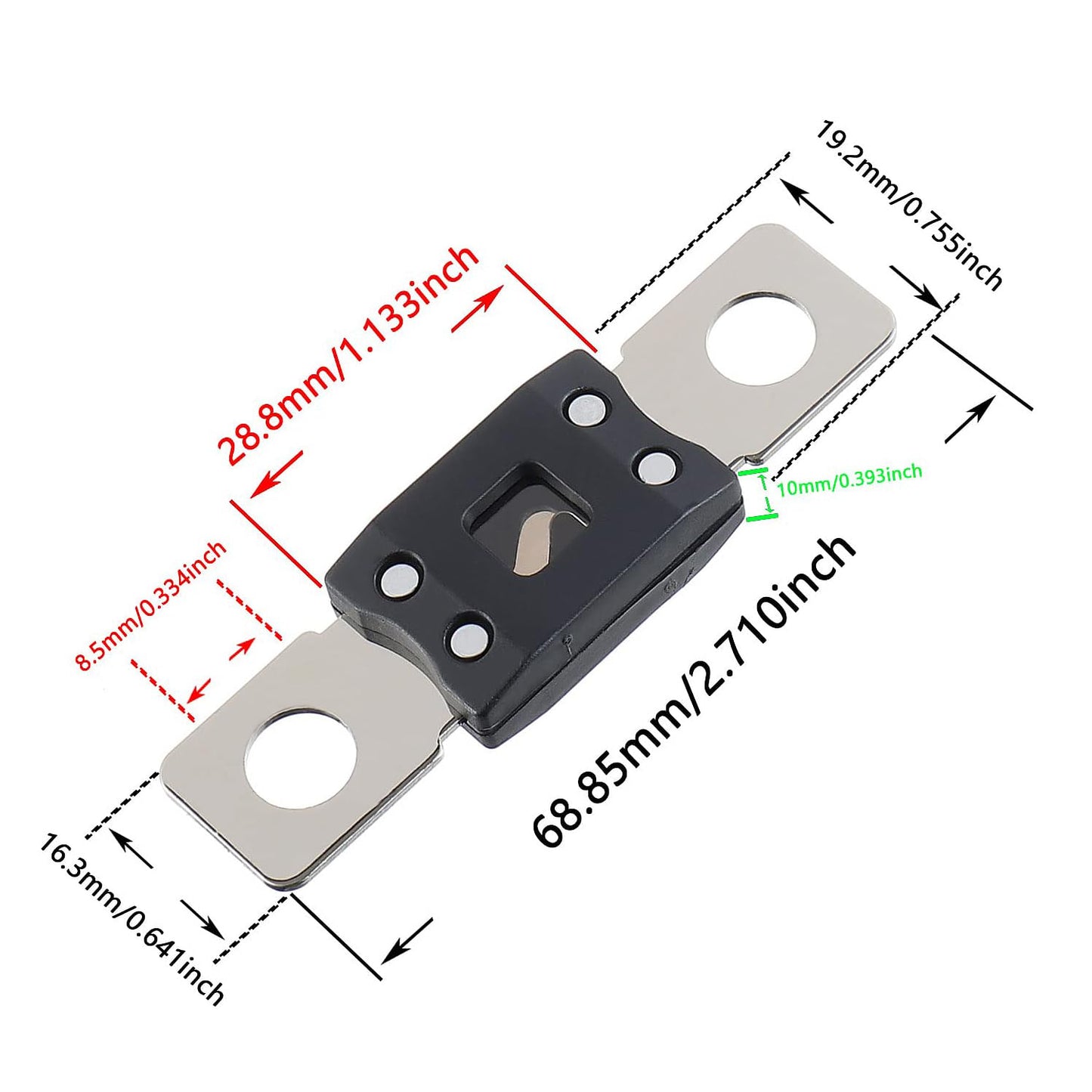 250A MEGA High Current Fuse - 250 Amp Bolt-on Fuse for Cars, Trucks, Construction Vehicles, Buses, Caravans (2 Pcs)