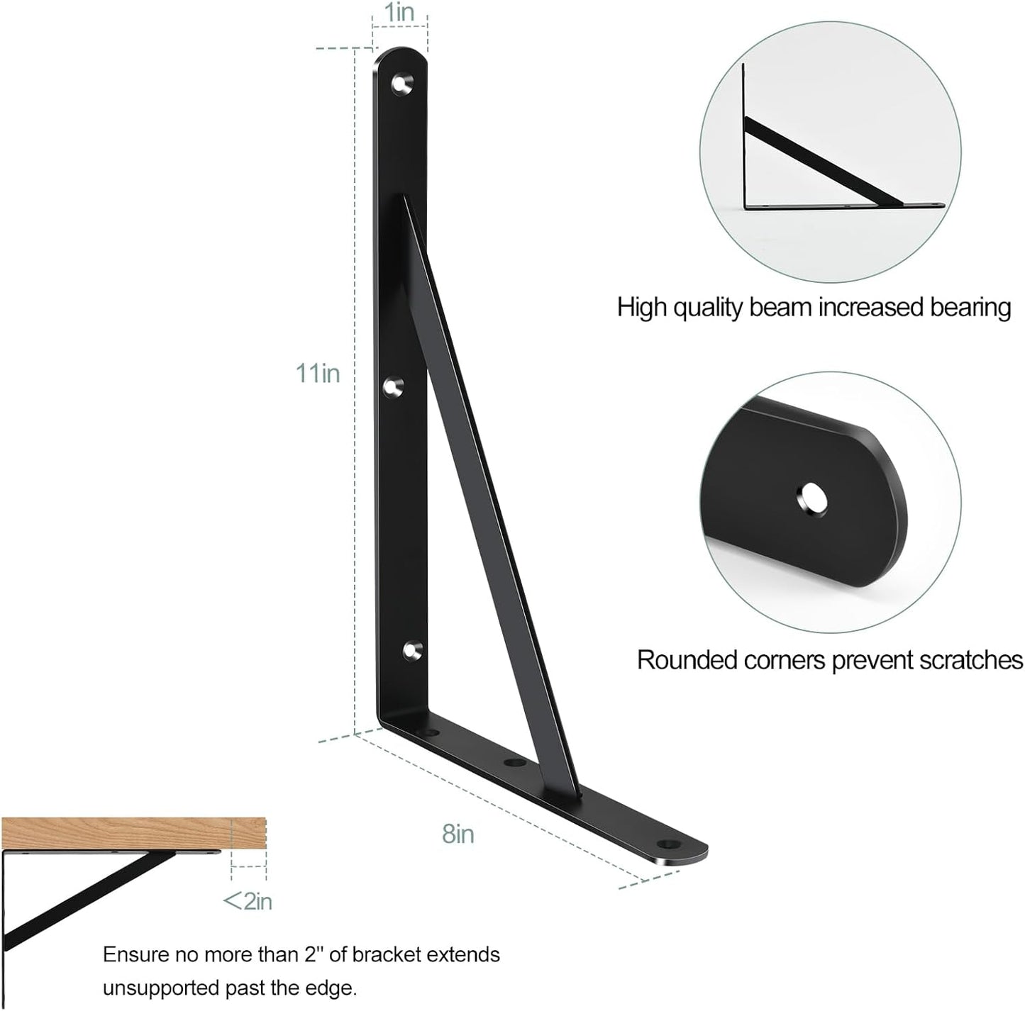 16 Pack L11 x H 8" Black Heavy Duty Shelf Brackets with Screws Metal Shelf Brackets Shelf Support Angle Brackets for Shelves L Brackets Heavy Duty Floating Shelf