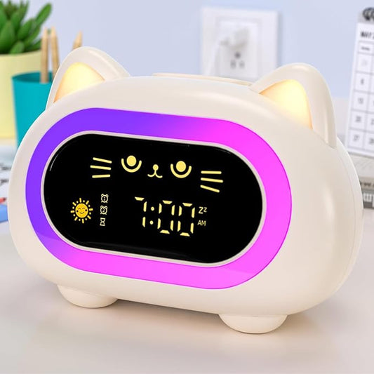 winshine Kids Alarm Clock, Ok to Wake Clock for Kids, Toddler Sleep Training Clock with Eye Protection, 10 Night Lights, Dual Alarms, Child Lock, Snooze, Timer - Cute Cat Clock for Girls and Boys