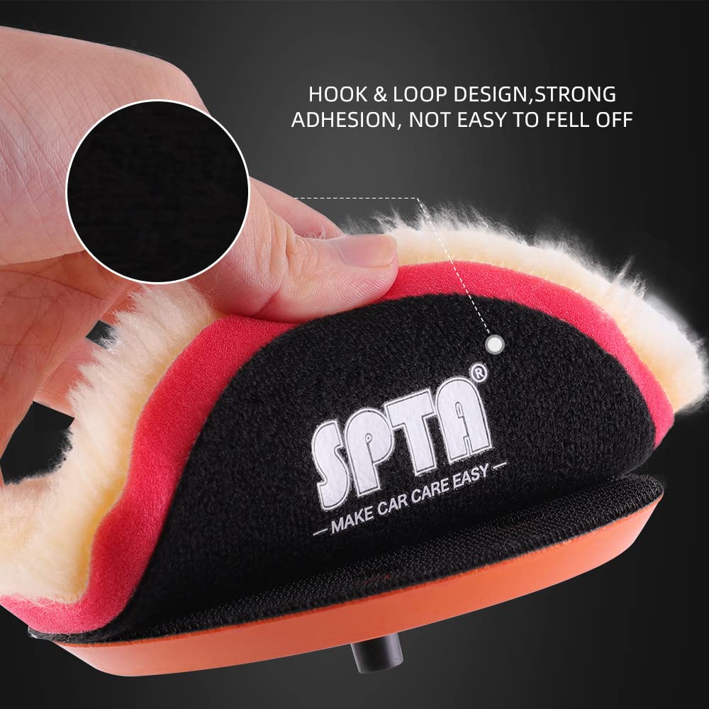 SPTA Wool Polishing Pads, 2Pcs 5 Inch (125mm) Wool Cutting Pad, Yellow Wool Buffing and Polishing Pad Set, Wool Buffing Wheel for Medium Cut for 5Inch Car Polisher Polishing, Buffing and Cutting