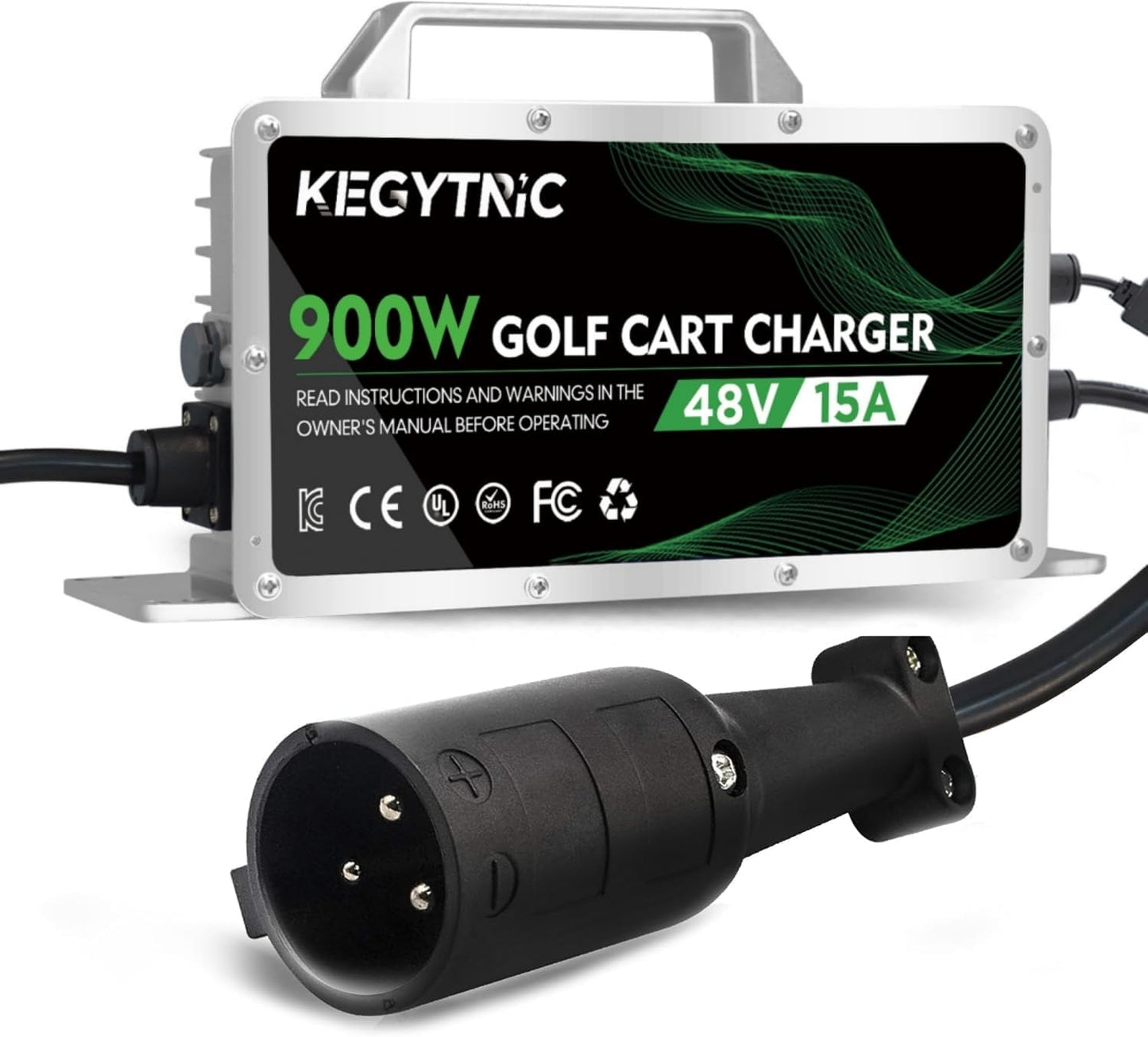 15 AMP 48 Volt Golf Cart Battery Charger for Club Car with 3-Pin Round Plug, 20% Faster & Safer, 900W Club Car Battery Charger for Lead Acid Battery, Automatic Power-Off Protection & IP67 Waterproof