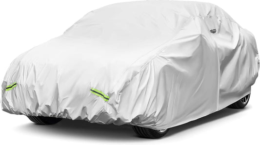 YOLENY Car Cover Waterproof All Weather Full Exterior Covers with Zipper，Universal Fit Sedan Dodge Challenger,Chevrolet Impala,Toyota Avalon,Cadillac Deville/Seville, Lexus ES etc.(UP to 201 inch)