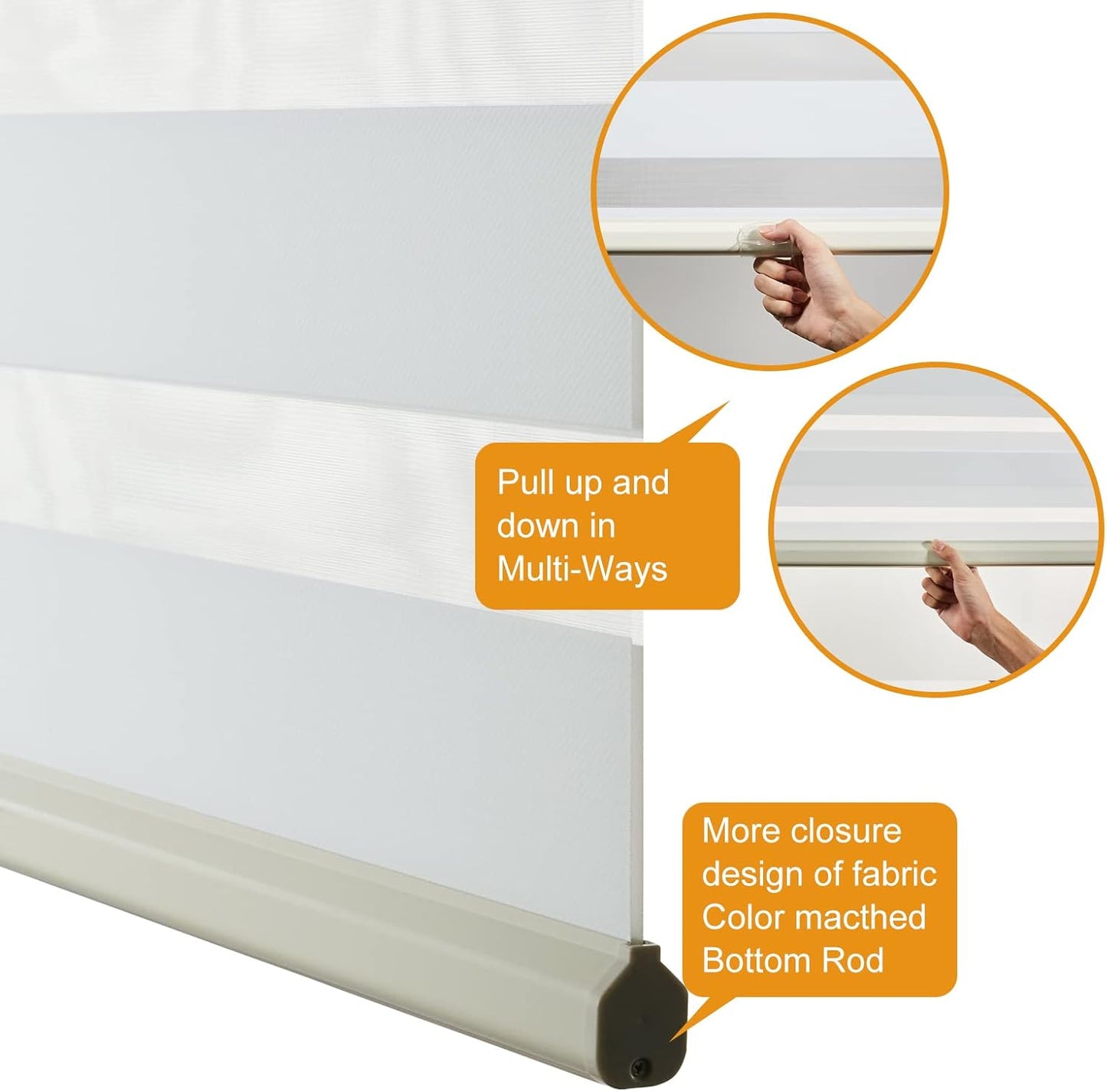 Persilux Cordless Zebra Blinds for Windows Free-Stop Window Shades (35" W X 47" H, Cream) Dual Layer Light Control for Day and Night, Light Filtering Sheer Shades for Home, Easy to Install