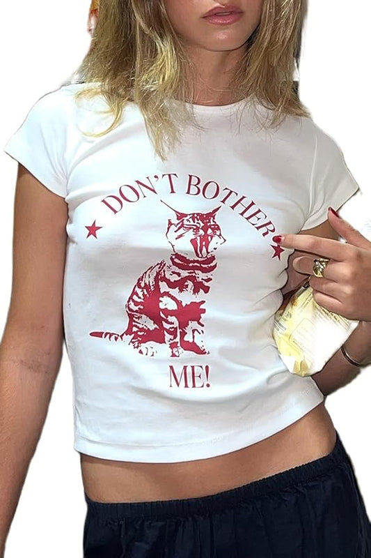 Y2k Graphic Baby Tees for Women Funny Kitten Shirt Tops Aesthetic Fairy Grunge Crop Top 90s 2000s Vintage Clothing