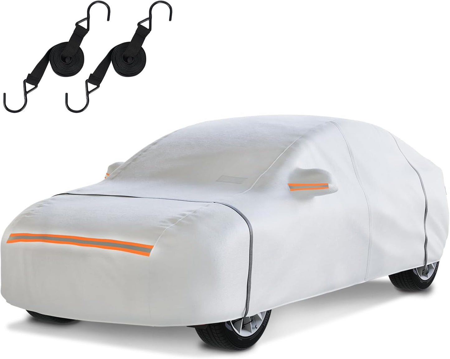 Waterproof Hatchback Car Cover: 6-Layer Protection from Rain, Snow, UV & Dust - Universal Fit up to 177 inches with Zipper Door & Windproof Straps for Outdoor, Garage, Travel Use,Silver