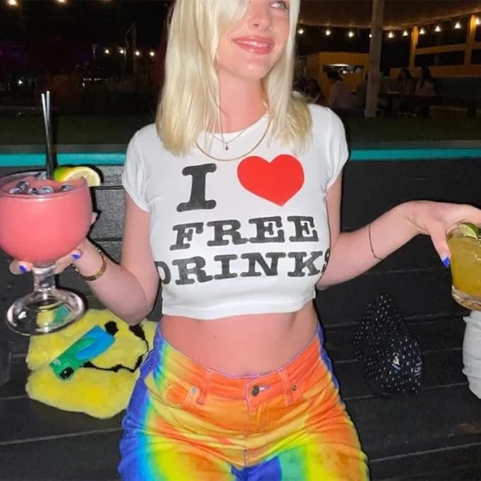 Women Girls Y2K Crop Top Letter Print Baby Tees Grunge T-Shirt