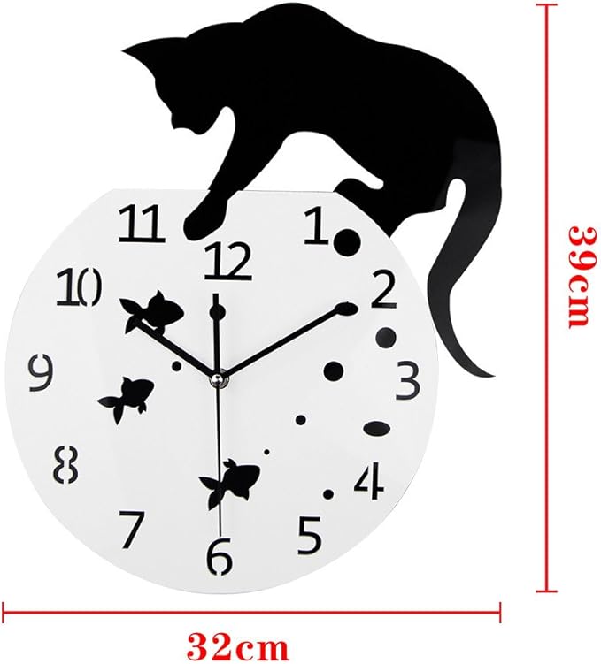 Timelike Fishbowl Cat Clock/Creative Wall Clocks/Home DIY Decoration Watch/Cat on Clock Living Room Mirror 3D Wall Design