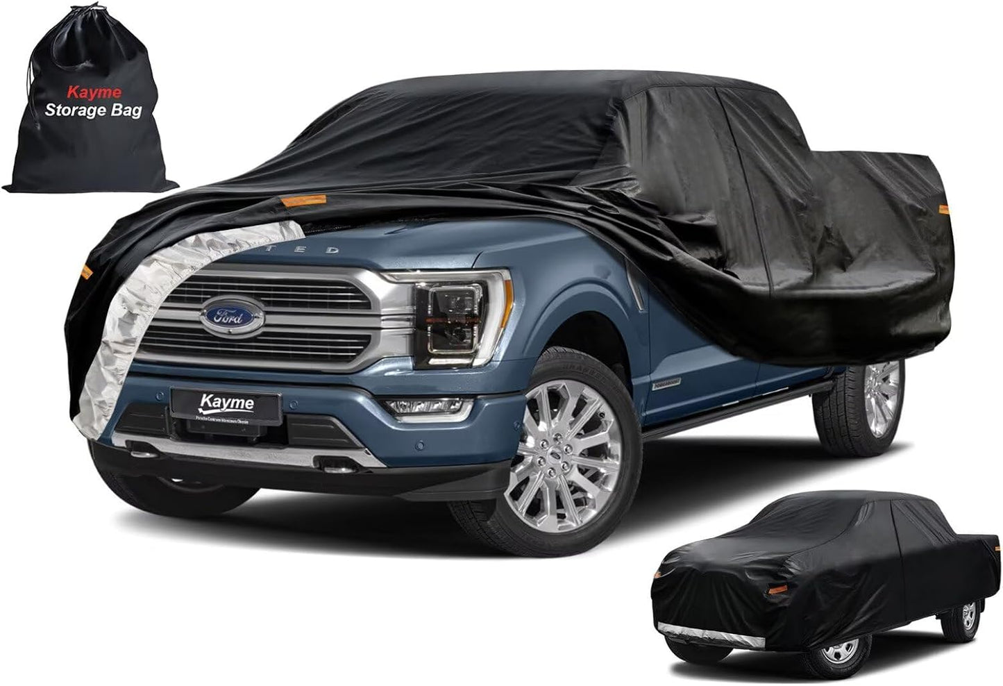 Kayme Truck Cover Custom Fit Ford F-150(1997-2004) Regular Short Bed. Full Exterior Heavy Duty Outdoor Pickup Truck Car Cover Waterproof All Weather.Car Tarp for Wind Sun Dust Protection.Black