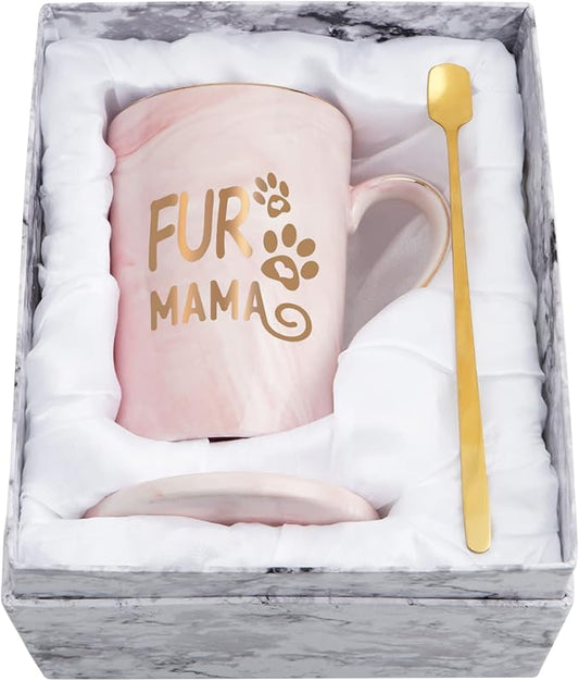 Cabtnca Dog Mom Gifts for Women, Fur Mama Mug, Fur Pet Mom Mothers Day Christmas Gifts, 14Oz Pink