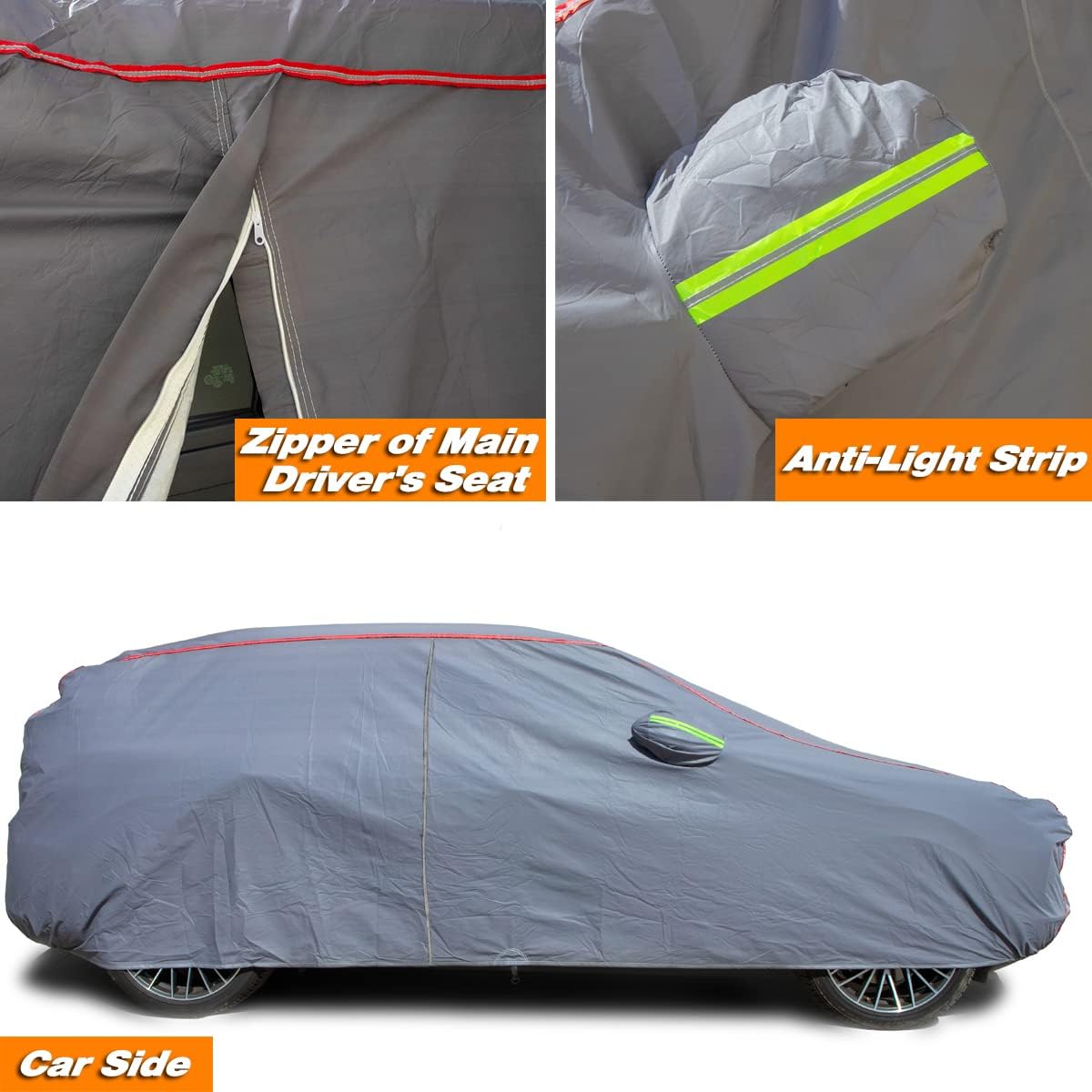 AUQDD 6-Layers PEVA New Material Sedan SUV Full Padded Car Cover Waterproof All Weather Weatherproof UV Sun Protection Snow Dust Storm Resistant Outdoor Exterior Custom Form-Fit Straps 178"-189" Grey