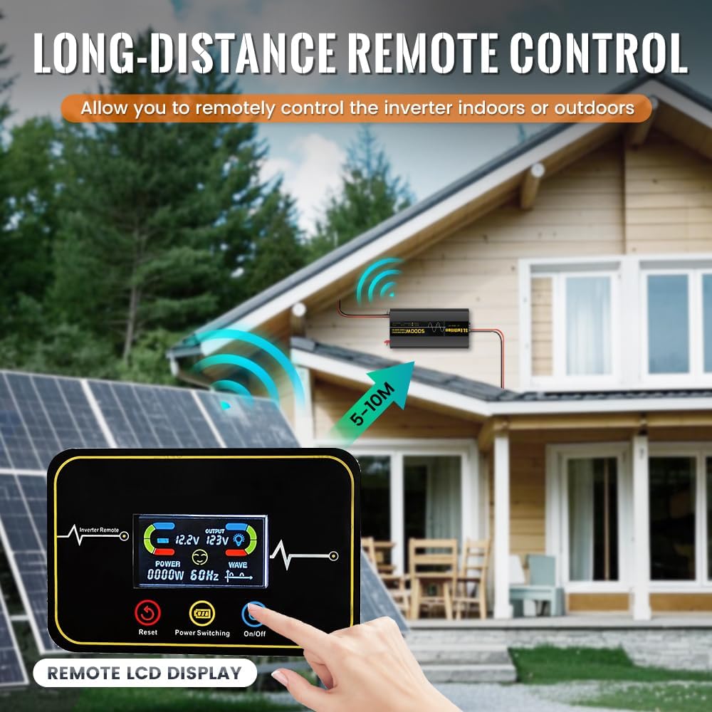 5000W/10000W(Peak) Pure Sine Wave Car Power Inverter 12V DC to 120V AC 60HZ with LCD Display, USB Port, Wireless Remote Control（10M) for Car Home Laptop Truck