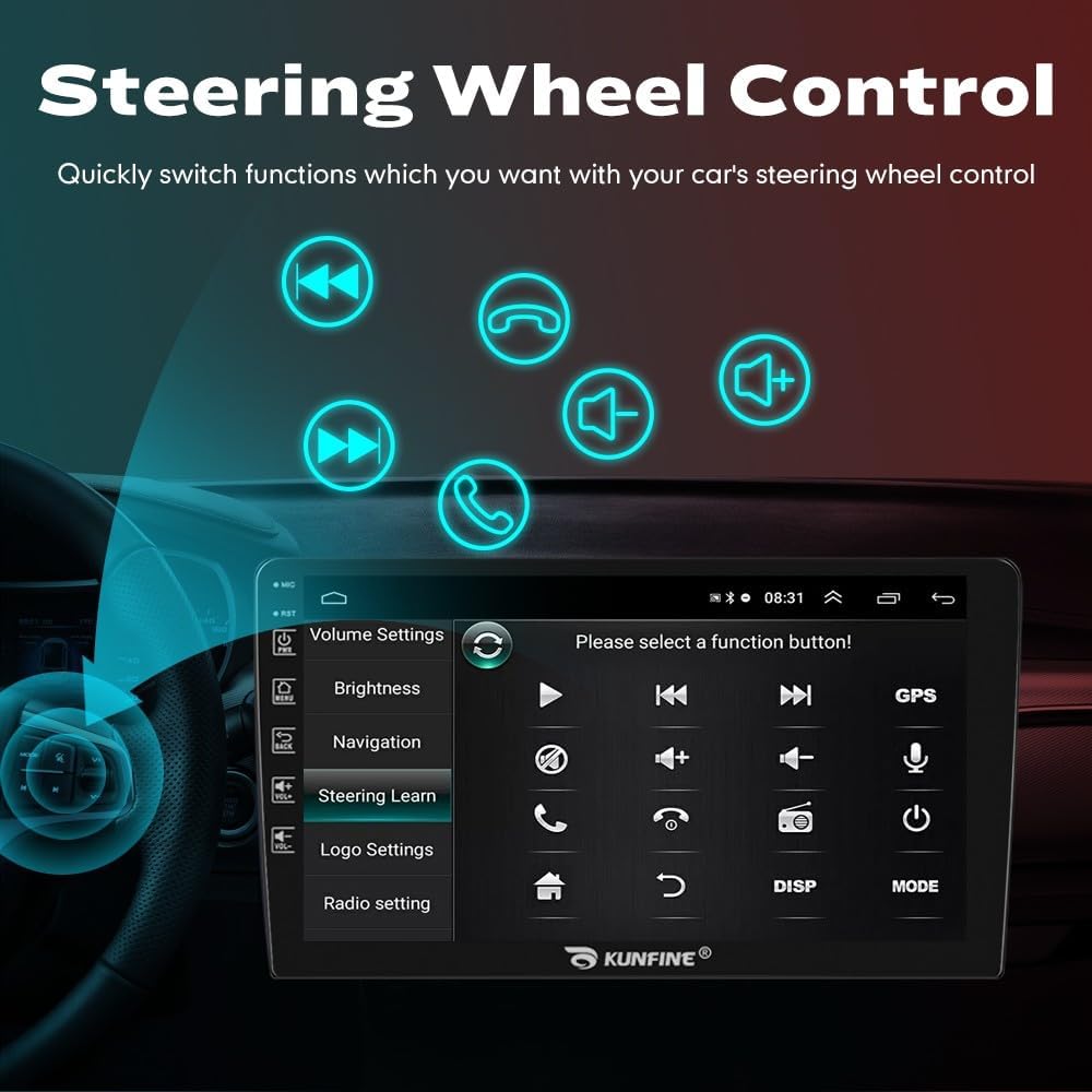 Kunfine Car CarPlay Android Auto Navigation Stereo GPS Radio Reverse Camera Display 9" IPS Touchscreen Headunit Tablet Pad Media Player For Peugeot 301 13-22 if Applicable Quad Core 2G+64G Matte Black