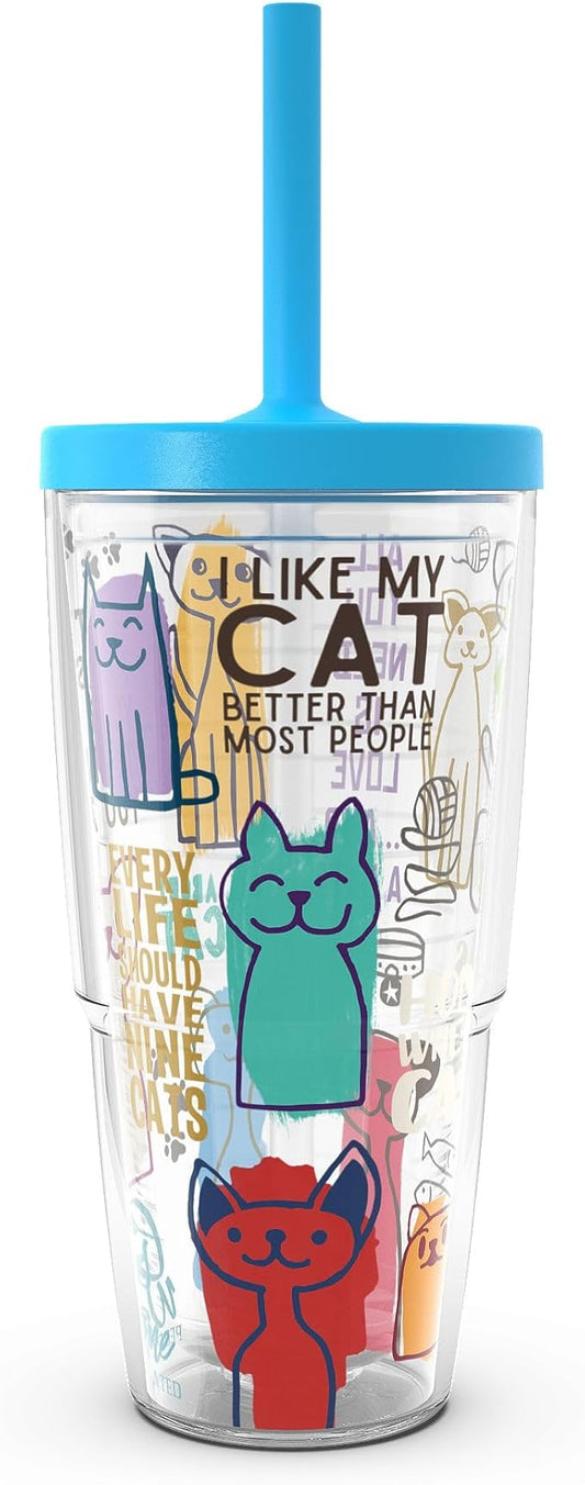 Tervis Cat Sayings Made in USA Double Walled Insulated Tumbler Travel Cup Keeps Drinks Cold & Hot, 24oz with Straw Lid, Classic