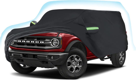 Proadsy 2025 Upgrade Car Cover Compatible with Ford Bronco 4 Door 2021-2024 2025 Windproof All Weather Waterproof Sun Rain UV Dust Snow Protection Outdoor Covers